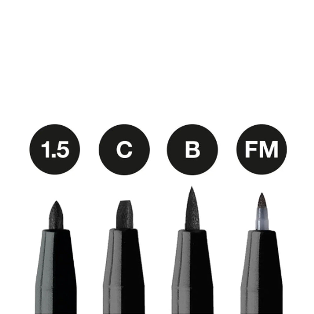 Faber-Castell Pitt Artist India Ink rašiklių rinkinys, 4 vnt., juodos spalvos, 1.5, C, B, FM