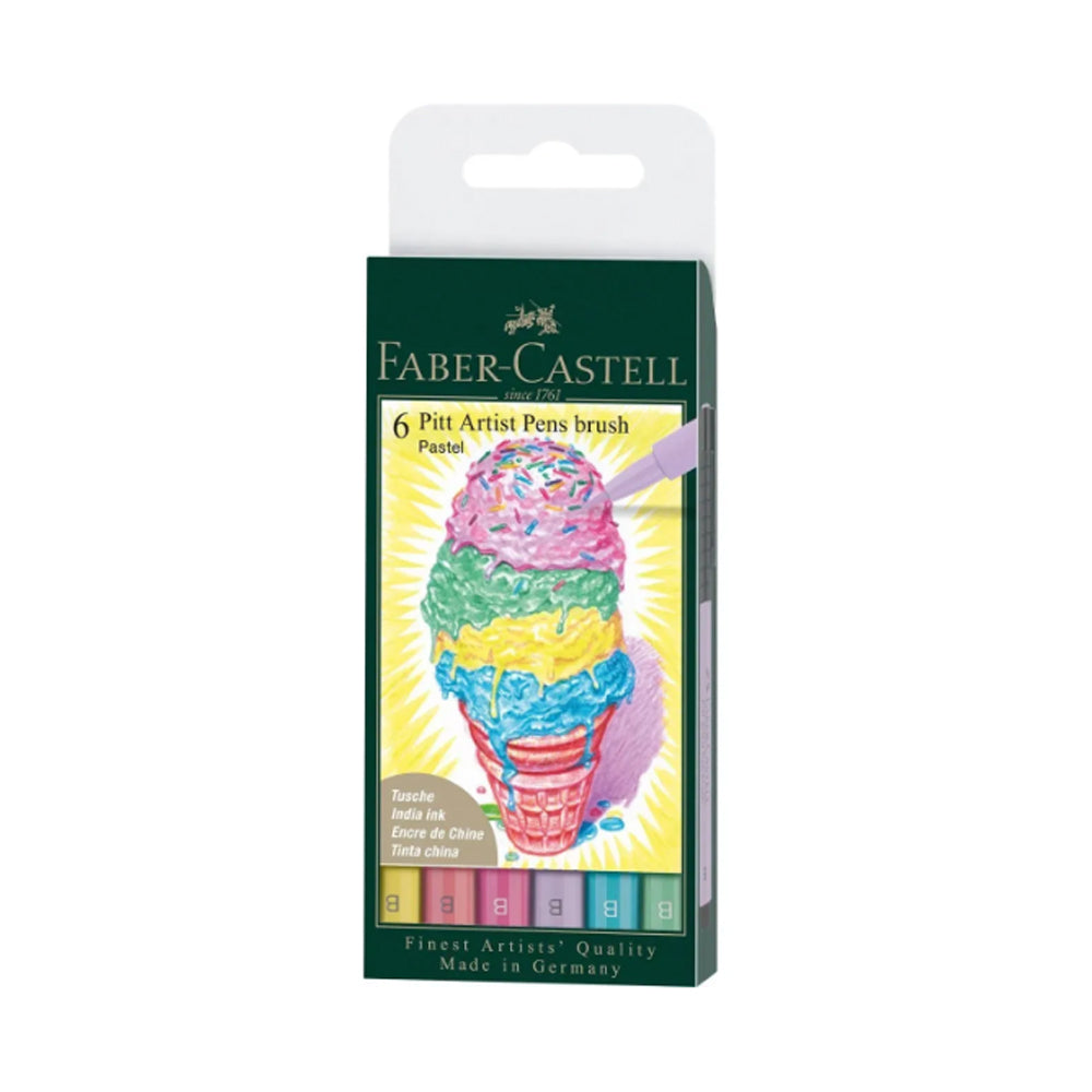 Faber-Castell Pitt Artist India Ink teptukinių rašiklių rinkinys, 6 vnt., įvairių pastelinių spalvų