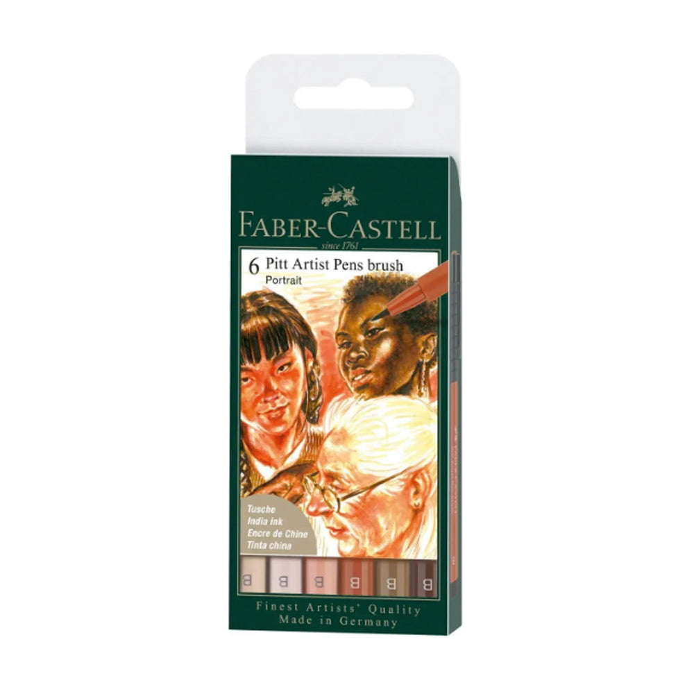 Faber-Castell Pitt Artist India Ink teptukinių rašiklių rinkinys, 6 vnt., Portrait