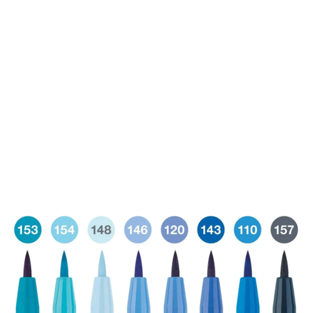 Faber-Castell Pitt Artist India Ink teptukinių rašiklių rinkinys, 8 vnt., The Blues