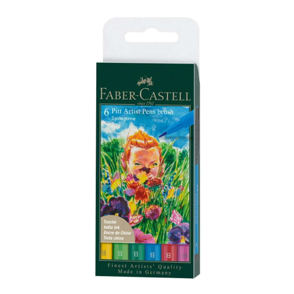 Faber-Castell Pitt Artist India Ink teptukinių rašiklių rinkinys, 6 vnt., Springtime