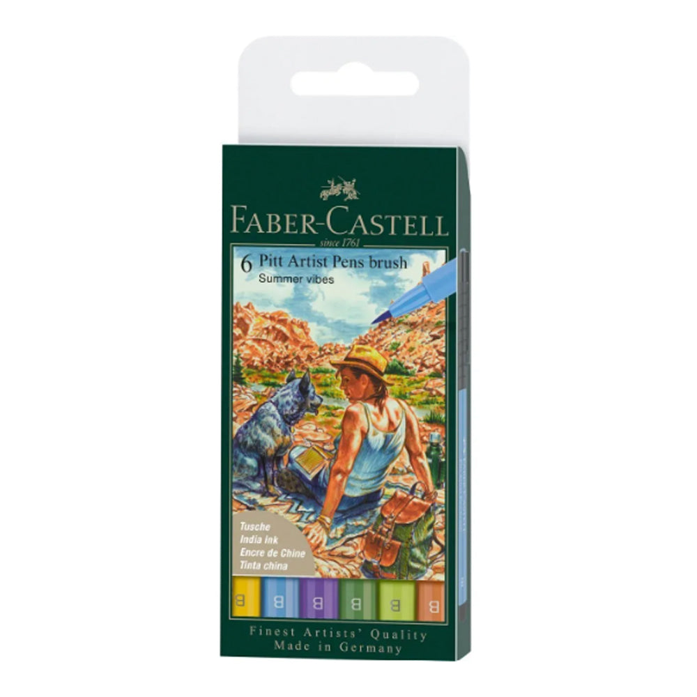 Faber-Castell Pitt Artist India Ink teptukinių rašiklių rinkinys, 6 vnt., Summer Vibes