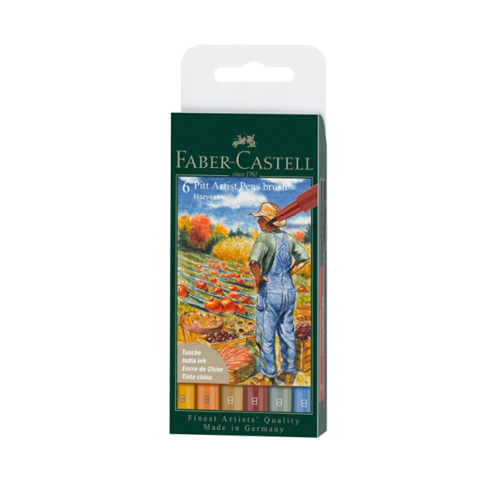 Faber-Castell Pitt Artist India Ink teptukinių rašiklių rinkinys, 6 vnt., Harvest