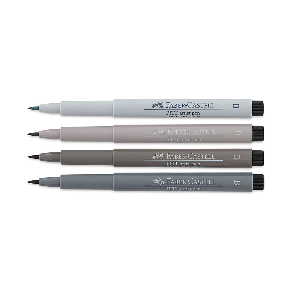 Faber-Castell Pitt Artist India Ink rašiklių rinkinys, 4 vnt., pilki atspalviai, B