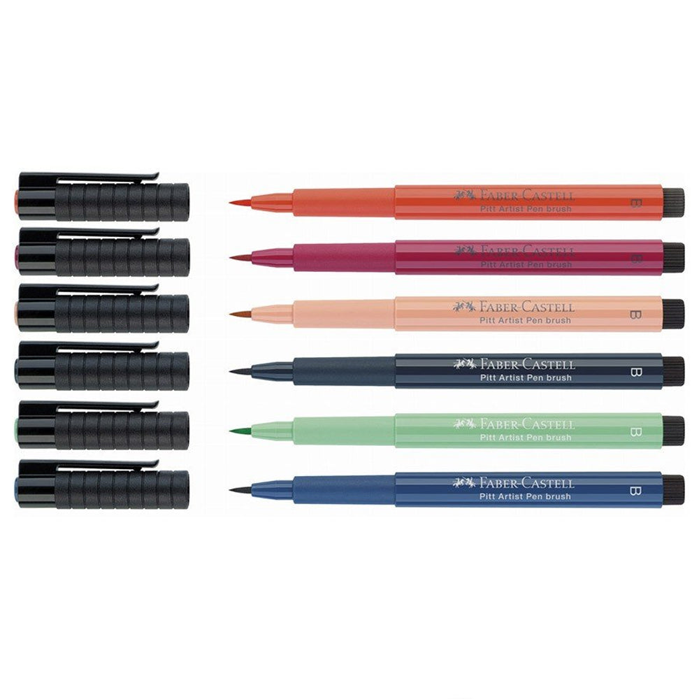 Faber-Castell Pitt Artist India Ink teptukinių rašiklių rinkinys, 6 vnt., Comic Colouring