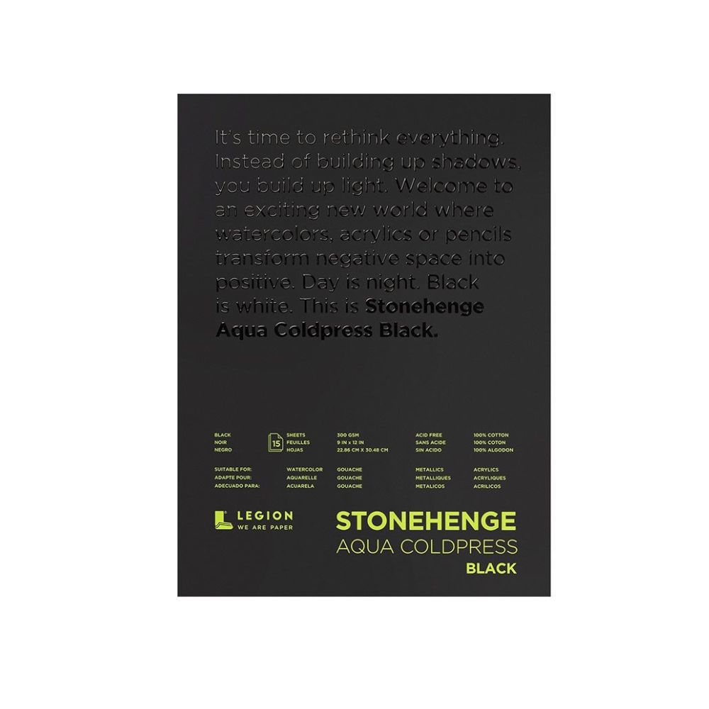 Stonehenge Aqua Black watercolour paper, 15 sheets, 300 gsm