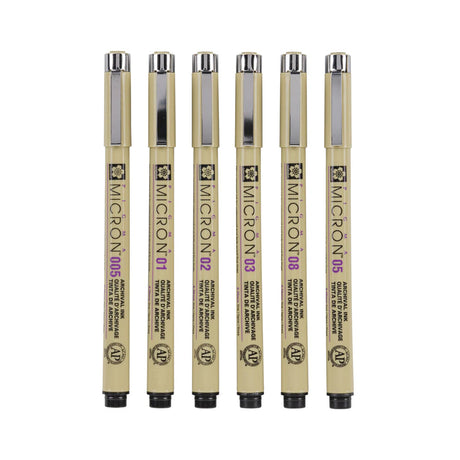 Sakura Pigma Micron 01 tušinukų rinkinys, 6 spalvos