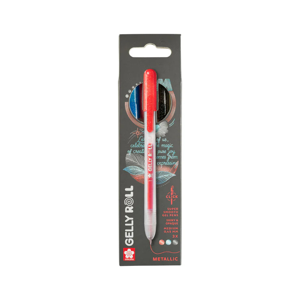 Sakura Gelly Roll Metallic gelinių tušinukų rinkinys, 3 vnt., raudona, mėlyna, juoda spalvos