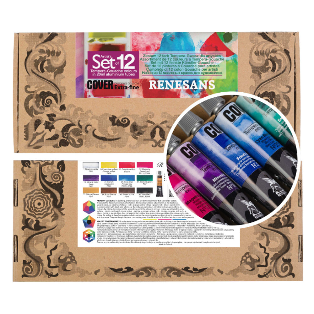 Renesans Set of Tempera Gouache Cover Paints, 12x20 ml