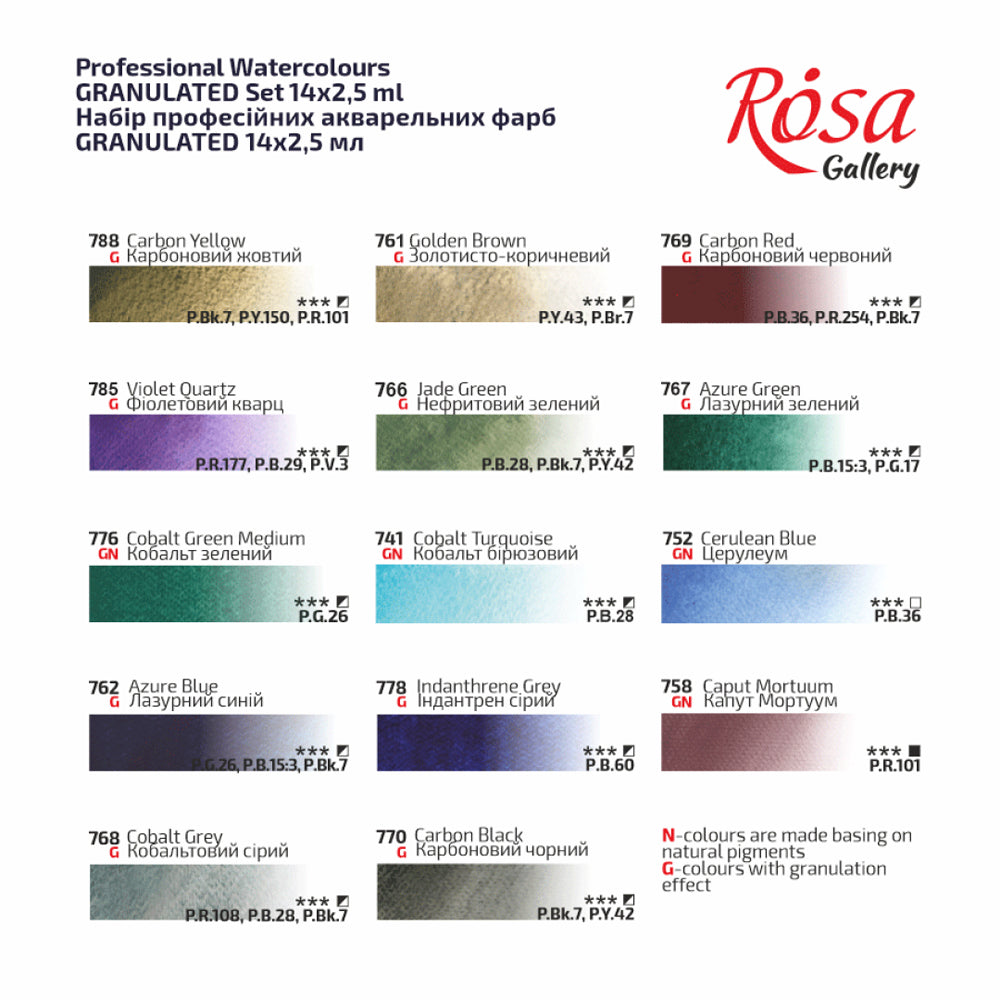ROSA Gallery Watercolor Metal Case Set - Granulation, 14 colors
