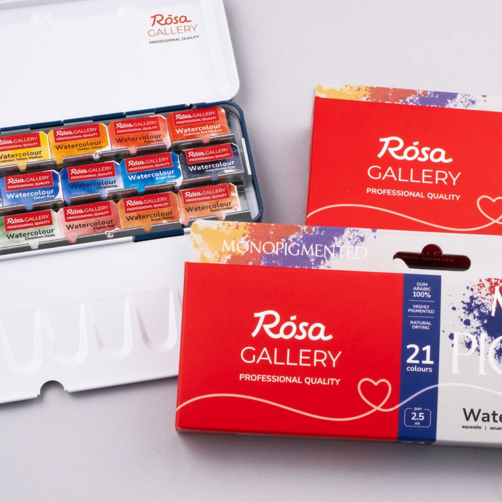 ROSA Gallery Watercolour Metal Tin Set - Monopigmented, 21 colours