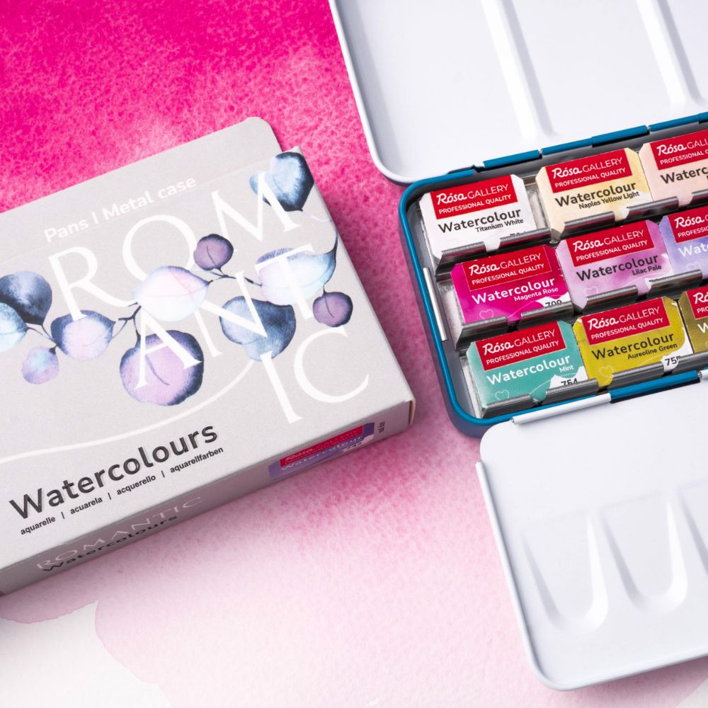 ROSA Gallery Watercolour Metal Tin Set - Romantic, 21 colours