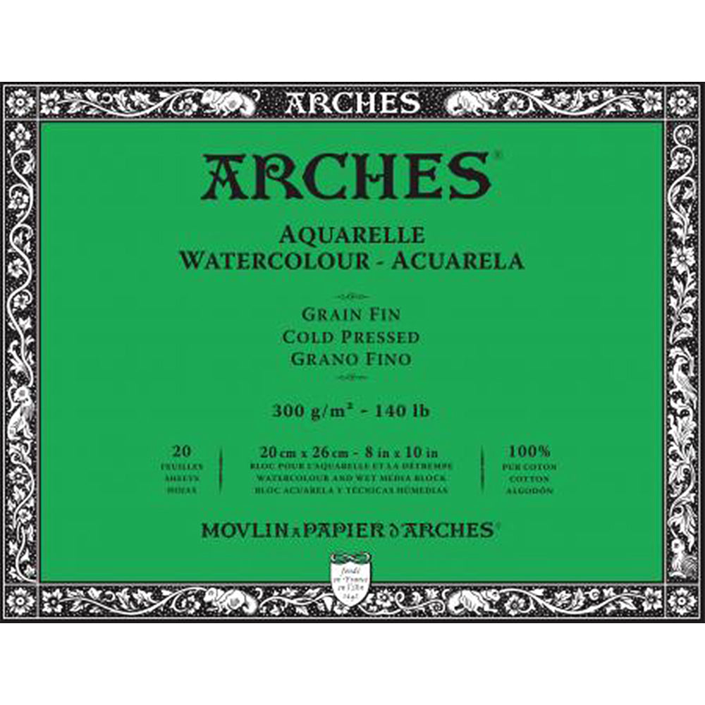 Arches akvarelinio popieriaus blokas, Cold Pressed, 300 gsm, 100 % medvilnė, 20 lapų
